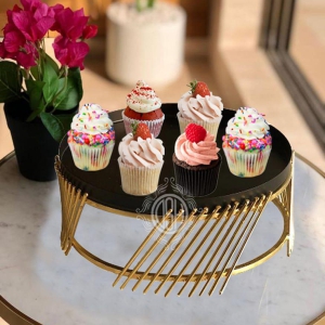 Cake Stand for Cake Cutting Display Stand Multipurpose Dessert Stand for Birthday and Wedding Party (Black & Gold-02-Fancy-11K)