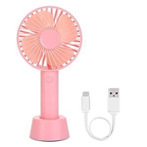 usb-portable-fan-mini-portable-usb-hand-fan-built-in-rechargeable-battery-operated-summer-cooling-table-fan-with-standing-holder-handy-base-for-home-office-indoor-outdoor-travel-blue-color-size-21-x-45-x-106-cm-assorted-color