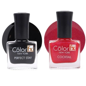 Color Fx New York Glossy, Nail Enamel Combo Pack, Purple & Black, Gel Like Finish