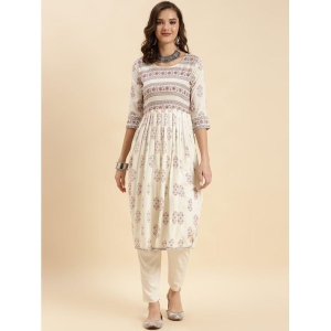 Rangita Women Off White Rayon Printed Calf Length Flared Kurti - None