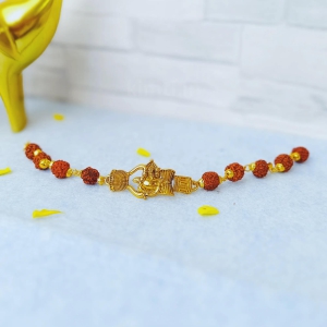 Gold Plated Lord Ganesh 100% Authentic Panchmukhi Rudraksha Bracelet