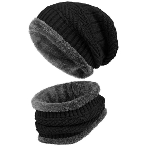 HORSE FIT Winter Beanie Cap for Men, and Women Wool Knitted Hat with Woolen Neck Warmer Scarf Muffler Multi Color - One Size