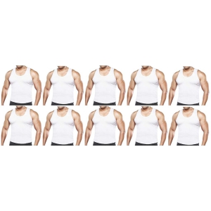 Men's Regular Cotton Sleeveless White Vests (PACK OF 10)