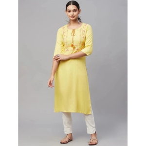 AMIRAS INDIAN ETHNICWEAR - Yellow Rayon Womens Straight Kurti ( Pack of 1 ) - None