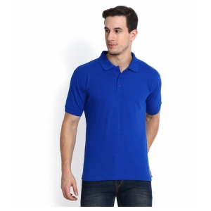 Royal Blue Cotton Blend Solid Half Sleeves Polo T-Shirt-XL-42