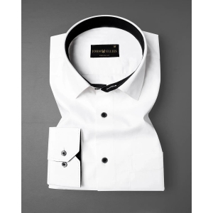 White With Black Inner Cuffs & Collar Giza Cotton Shirt-42 / L