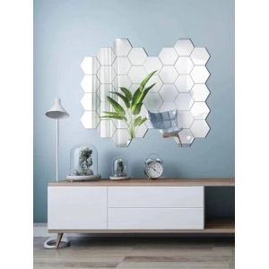 WallDaddy Mirror Stickers For Wall Pack Of 40 Flexible Mirror Size (10x12)Cm Each Hexagon-40HexaSilver