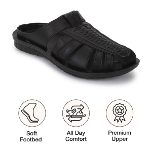 UrbanMark Men Embossed Upper Fisherman Outdoor Sandals- Black - None