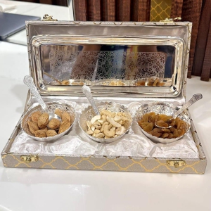 Silver Plated Bowl Set With Tray and Spoon Used for Dry Fruit, Sweets and Home Decor for Birthday, Anniversary, Diwali, Return Gift Items .(S-503-CAPLm-7P-SRB)