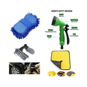 INGENS CAR CLEANING KIT OF 7 FLOW WATER SPRAY GUN, 600 GSM MICROFIBER CLOTH DOUBLE SIDED , HARD TYRE CLEANING duster AND MICROFIBER CLEANING SPONGE(PACK OF 4)