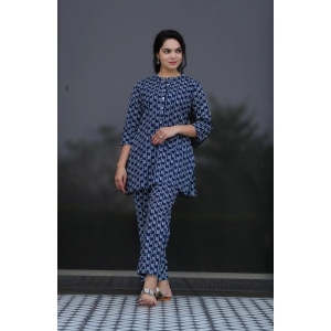 Plus Size Blue Printed Cotton Loungewear Set-2XL