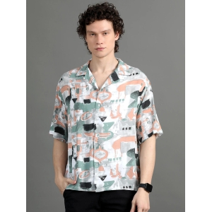 Premium Men Summer Shirt, Oversized Fit, Viscose Rayon, Half Sleeve, Printed-XXL / Printed White