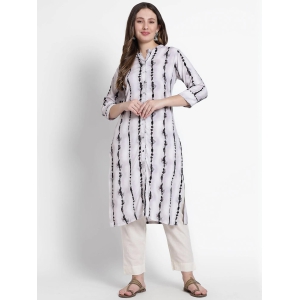 White Cotton Black Abstract Striped Cotton Kurta-3X Large