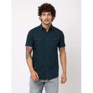 Dark Turquoise Cotton Shirt-M / Turquoise