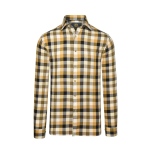 Men Checkered Cotton Blend Straight Shirt  (Beige)