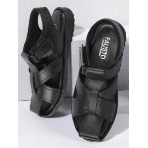 Men Black Genuine Leather Hook & Loop Closed Toe Fisherman Roman Sandals-8