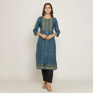 Rang Deep Women Blue Cotton Kurti-Large