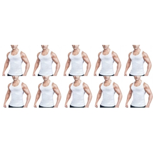 Regular Cotton Sleeveless White Vests (Combo OF 10)