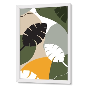 Tropical Botanical Split Leaves-Essential (13.5 X 19.5 Inches) / Frame With Glass / White Frame