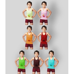 Dixcy Spunk Cotton Multicolor Sleeveless Vests for Kids/Boys - Pack of 7 - None