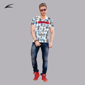 Mens Stylish V-Neck Designer T-shirt-S / Random