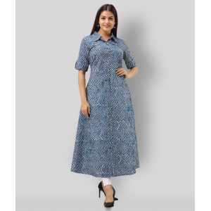 SVARCHI - Blue Cotton Blend Women's Shirt Style Kurti ( Pack of 1 ) - XL