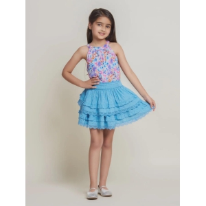 Vibrant Floral Printed Top With Stylish Schiffli Skirt-2-3Y