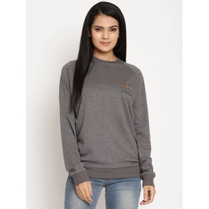 Women Explorer Grey Solid Sweatshirt-XXL