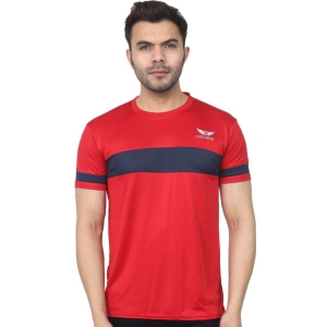 LCTM-18L Red With Navy Blue Strip Dry Fit Men Colorblock Round Neck Polyester Red, Navy Blue T-Shirt