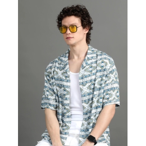 Premium Men Summer Shirt, Oversized Fit, Viscose Rayon, Half Sleeve, Printed-XL / Printed White