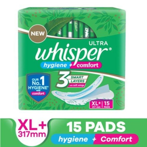 Whisper Sanitary Pads - XL Plus Wings, Ultra, 15 pcs