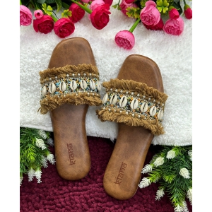 Earthly Threads: Brown Threaded Flat Heel Sandals - A Fusion of Comfort and Bohemian Elegance for Women-38