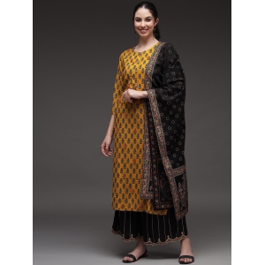 Women's Mustard Rayon Slub Straight Ethnic Set-S / Mustard