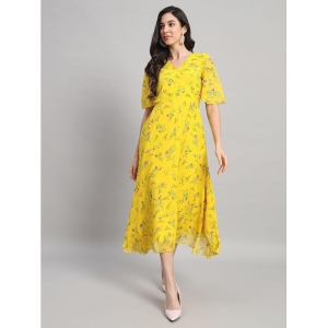Curvydrobe Georgette Printed Full Length Womens Fit & Flare Dress - Yellow ( Pack of 1 ) - None
