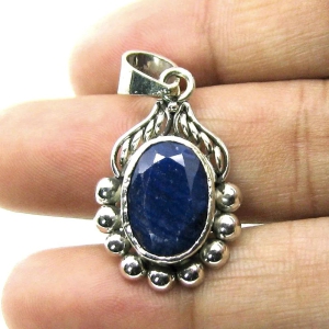 Ethnic designer Birthstone Rashi Ratna Silver pendant Blue Sapphire Gemstone