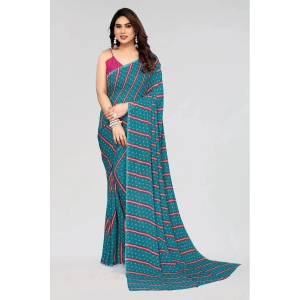 Anand Sarees Georgette Striped Saree Without Blouse Piece - Blue ( Pack of 1 ) - Blue