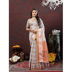 Grey Cotton with Woven Design Zari Weaving Saree