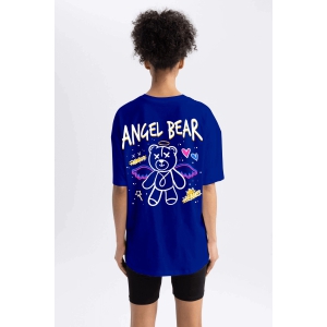 Angel Bear Printed Blue Oversized T-shirt By Offmint-XXL