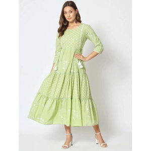 AMIRAS INDIAN ETHNICWEAR Cotton Printed Midi Womens Fit & Flare Dress - Green ( Pack of 1 ) - None