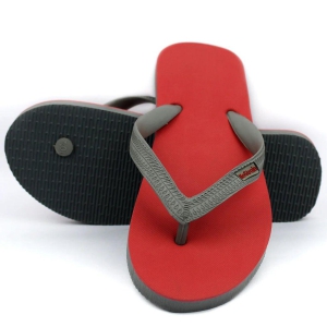 Melon Red & Grey Twin Color Natural Rubber Flip-Flops Slippers (Men)