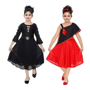 SBN - Black & Red Cotton Blend Girl's Fit And Flare Dress ( Pack of 2 ) - None