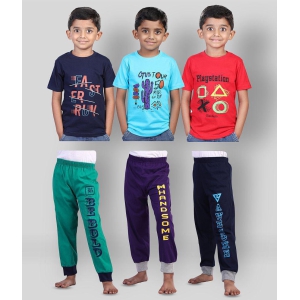 JILZ - Multi Cotton Boy's T-Shirt & Pants ( Pack of 3 ) - None