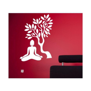 Asmi Collection Meditating White God Buddha under a Tree Religious & Inspirational Sticker ( 110 x 110 cms )