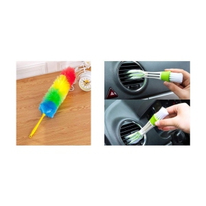 INGENS COMBO OF  Multipurpose Multicolour Neon Plastic & Microfiber PP Static Duster and Car Air Outlet / AC Vent Multifunctional Internal Cleaner Duster