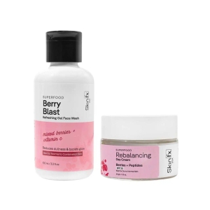 Superfood Berry Blast Refreshing Gel Face Wash 100ml & Superfood Rebalancing Day cream 50g, Enhance Skin Radiance and Minimize Signs of Aging