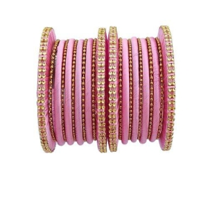 Stylish Alloy Women & Girls Ball Chain Bangles with Intricate Bagdi Thread Design - Ball Chain Bangles - Bagdi Thread Bangles - Traditional Bangles for Wedding, Party, Anniversary-10 (Pink, 2.6)