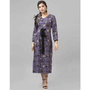 Selvia Crepe Printed Knee Length Womens A-Line Dress - Purple ( Pack of 1 ) - None