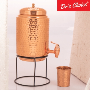 Drs Choice Hammered Copper Water Matka Pot 5000ML - 5Ltr with Stand & One Glass