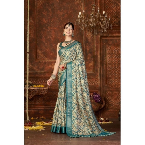 Rangita Art Silk Digital Print Zari Border Saree With tassels and Blouse Piece - Sea Green - Sea Green