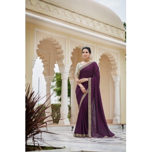 Purple Color Sequined Swarovski Saree